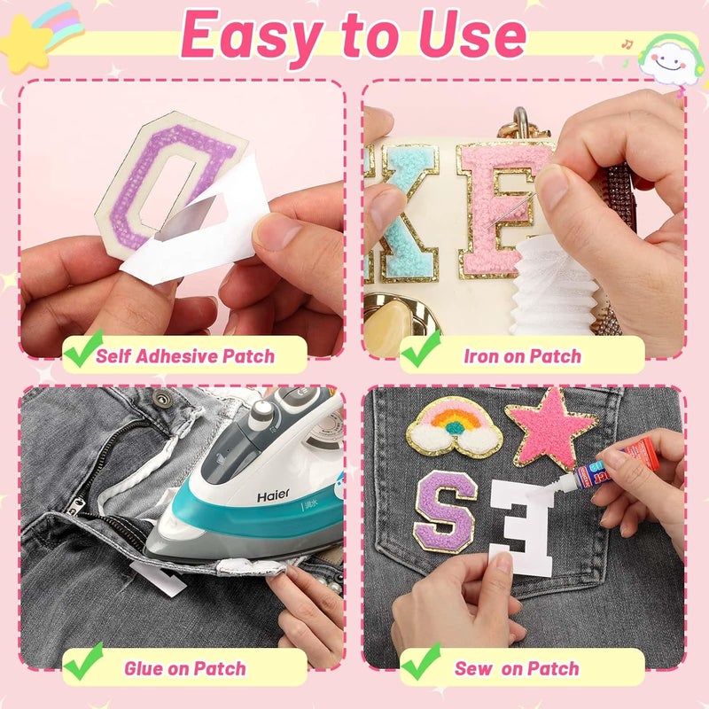 Thrilez Iron on Chenille Letters Patches, 72 Pcs Self Adhesive Patches Alphabets 2.2 Inch Sew on Patches Varsity Initial Fabric Stickers Fuzzy Towel Embroidered Patches for Clothing Caps - Image 5